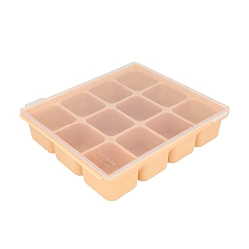 PETINUBE Baby Food Storage Silicone Cubes with Clip-On Lid Freezer Tray Baby Food Soups Purees Ice Easy and Safe Design Made in Korea(12 Sand Beige)