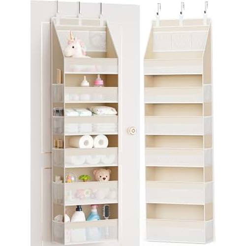 Amazon.com: Criusia Over the Door Organizer, 6-Shelf Closet Hanging Storage with 13 Mesh Pockets, 55lbs Capacity Behind the Door Storage for Baby Nursery, Bathroom, Bedroom, and Dorm, Beige