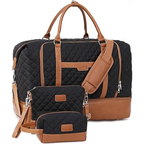 Weekender Bag, Large Travel Duffel Bag for Women, Carry on Overnight Bag with Shoe Compartment and Toiletry Bags