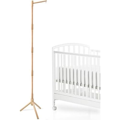 Floor-Standing Crib Mobile Arm - 61.4 Inch Wooden Mobile Arm for Crib - Movable Baby Mobile Hanger with Strong Anti-Dumping Attachment - 100% Beech Wood - Easy Assembly - Nursery Decor