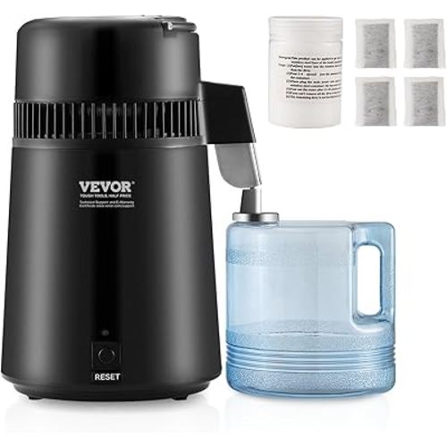 VEVOR Water Distiller, 4L/ 1.05 Gallon Pure Water Distilling for Home Countertop, 750W Distilled Water Maker, 304 Stainless Steel Interior Stiller Water Making Machine to Make Clean Water, Black