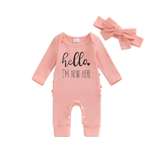 Im New Here Newborn Outfit Girl Boy Long Sleeve Ribbed Romper Jumpsuit Baby Preemie Coming Home From Hospital Clothes