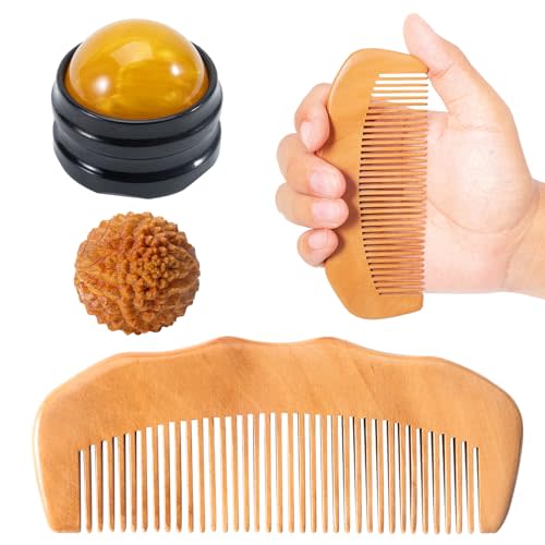 SIMPOR 3-in-1 Labor Comb and Massage Ball Set, Wooden Birth Comb with Acupressure Spiky Ball and Roller, Natural Wood Labor and Delivery Essentials for Pain Management, Pregnancy and New Mom Gifts