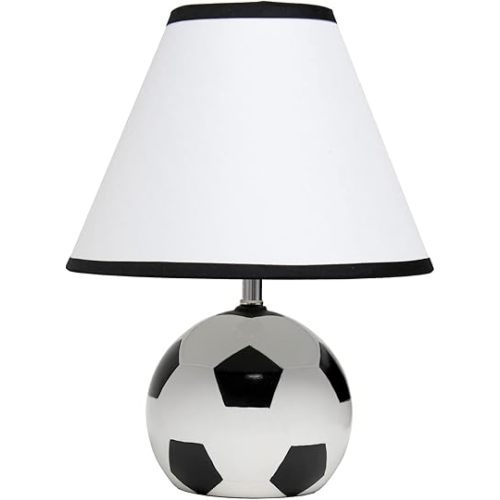 Simple Designs LT1079-SCR SportsLite 11.5" Tall Athletic Sports Soccer Ball Ceramic Bedside Table Desk Lamp w White Empire Fabric Shade w Black Trim for Kids' Room, Nursery, Bedroom,Gameroom, Mancave