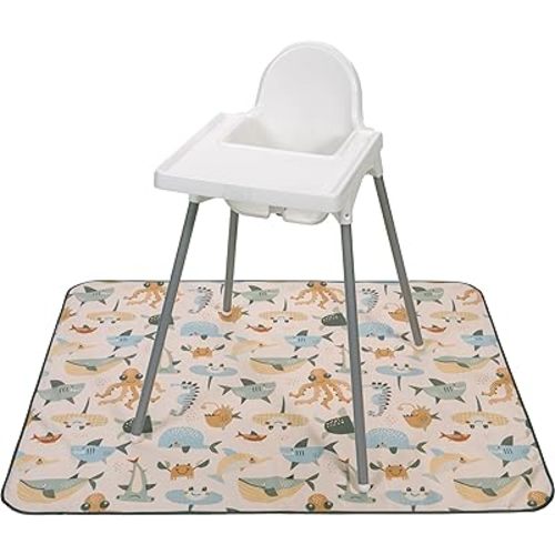 S&T INC. Baby Splat Mat for Under High Chair, Waterproof Highchair Mat for Floor with Anti-Skid Backing, Machine Washable, 42 Inches by 51 Inches, Sea Creatures
