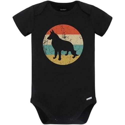 Retro German Shepherd Icon Dog Silhouette Baby Bodysuit (Black)