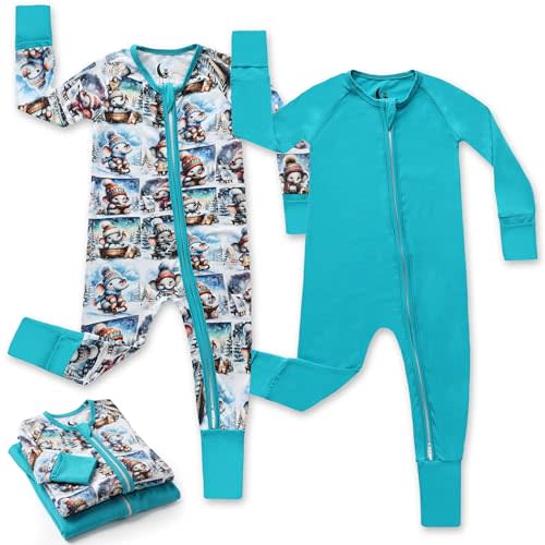 Bamboo Viscose Baby Pajamas 2 Way Zip for Diaper Change 0 to 24 Month Soft Stretchy Sleeper 2 Pack