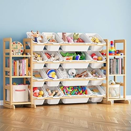 SpaceAid Toy Storage Organizer with 6 Shelves and 16 Bins, Toy Organizers Storage Bookshelf, Kids Bin Shelf Toys Box Bookcase for Bedroom Playroom Organization Room Decor, White