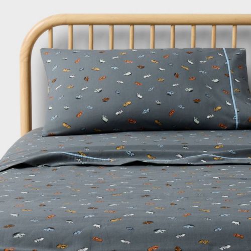 Twin Hot Wheels Retro Car Kids' Cotton Sheet Set Gray - Hot Wheels by Pillowfort™