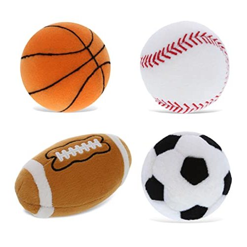 DolliBu Sports Balls Plush - Fluffy Soft Toys for Playing Catch With Kids, Squishy Playtime Toys for Girls and Boys, Stuffed Room Decor - 4 Pc Set