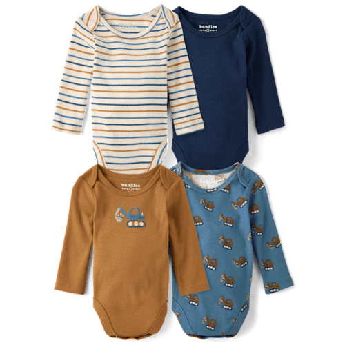 Baby Boys Construction Vehicle Bodysuit 4-Pack - Blue