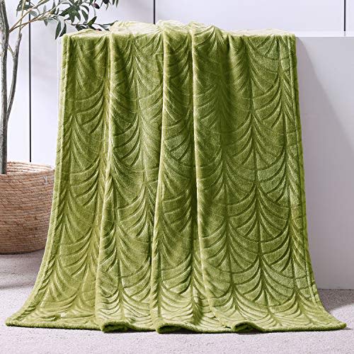 Whale Flotilla Flannel Fleece Throw Blanket for Couch, Soft Fluffy Velvet Sofa Blanket with Decorative Vintage Pattern for All Season, Warm and Lightweight, 50x60 Inch, Olive Green