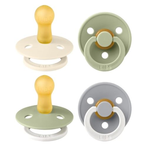 BIBS Color Pacifiers 4-Pack | BPA Free Soother Pacifier | Round Nipple | Natural Rubber Latex | Made in Europe | Size 0-6 Months | Iron Mix