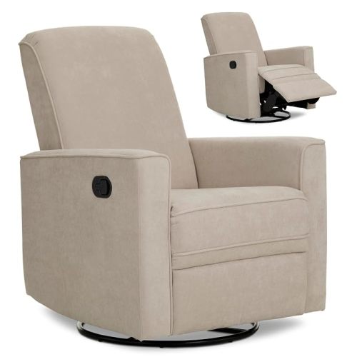 Evolur Raleigh Upholstered Manual Glider Recliner– Rocking & 360° Swivel with Smooth Glide – Greenguard Gold & FSC Certified – Modern Nursery and Living Room Chair in Light Sand