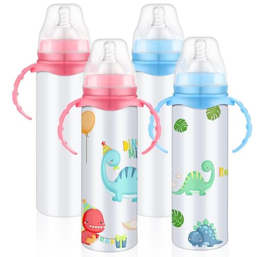 4 Pcs Trelaco Sublimation Blank Sippy Cups with Handle 8oz, Non-toxic Stainless Steel Double-wall Vacuum Insulated Cups, Spill Proof & Dishwasher Safe for Toddlers