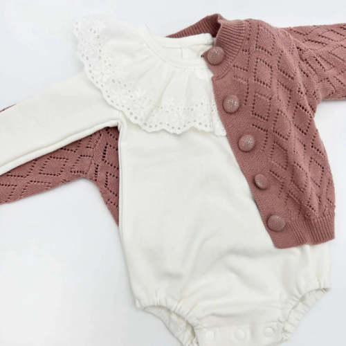Ellanor Pointelle Baby Cardigan - Mauve – Olive Sprout Kids