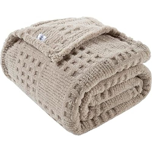 90x90 Inch Brown Waffle Queen Blanket - Soft & Fluffy Fleece, Neutral Tan Color, Cute & Aesthetic, Perfect for Sofa, Couch, Bed, Living Room & Bedroom, All-Season Use, Plush & Cozy Decorative Blanket
