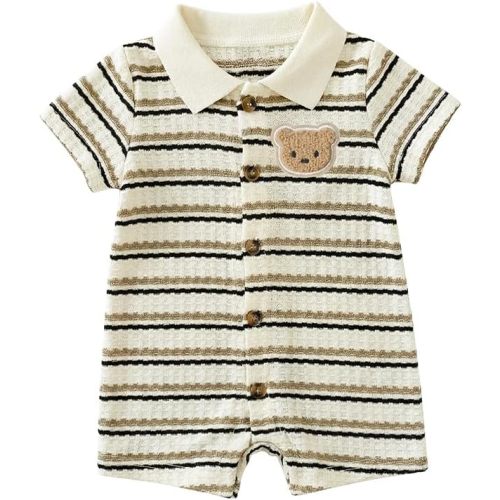 Baby Boy Polo Striped Rompers, Short Sleeve Jumpsuit