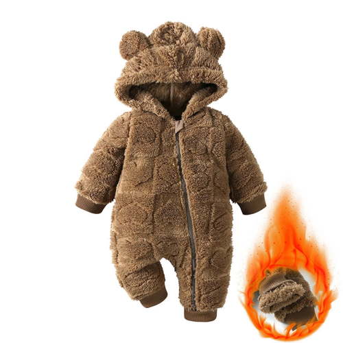 Busydd Baby Girl Clothes Winter Warm Baby Girl Romper Fashion Heart Textured Baby Boy Clothes 9-12 Months Unisex Newborn Infant Solid Color Onesie Zipper Hooded Fuzzy Plush Rompers