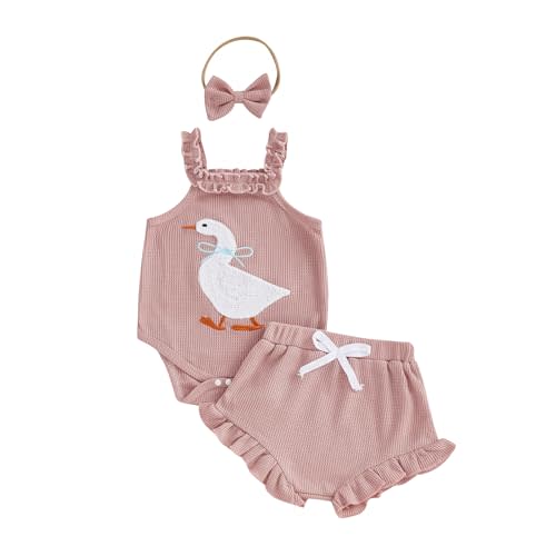 Lucikamy Baby Girl Clothes Infant Sleeveless Romper Bodysuit + Ruffle Bloomers Shorts+Headband Newborn Summer Outfits Set