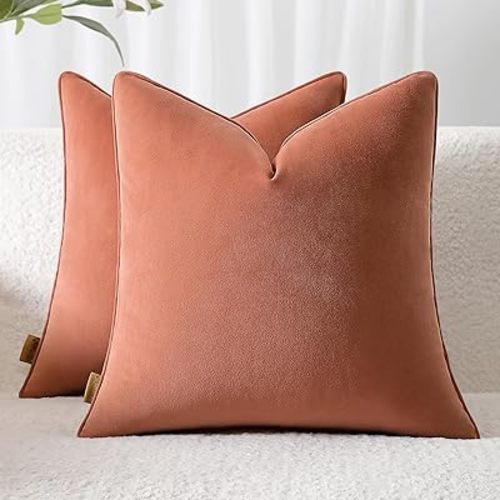 Throw Pillow Covers 18x18 Set of 2 – Solid Decorative Pillow Cases for Couch, Sofa, Bed – Square Cushion Covers with Piping (No Insert) Light Orange