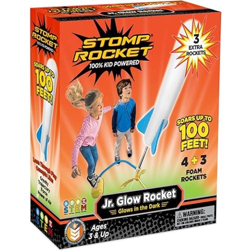 Stomp Rocket Jr Multi-Color Rocket Launcher for Kids, 8 Rockets - Fun Outdoor Kids Gifts for Boys & Girls - STEM Toy Foam Blaster Set Soars Up to 100 Feet - Ages 3 & Up