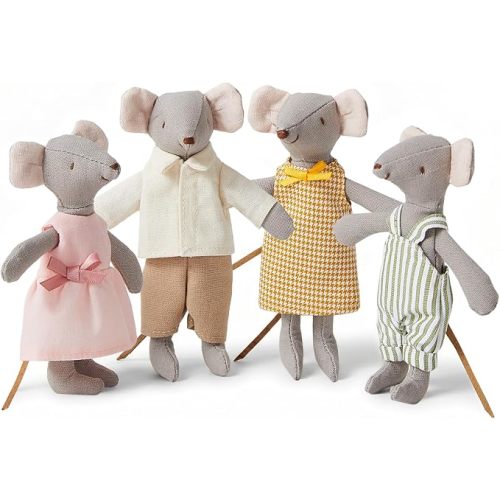 Giant bean Mouse Toys for Kids, 4 PCS Hand Made Mouse Family Dolls