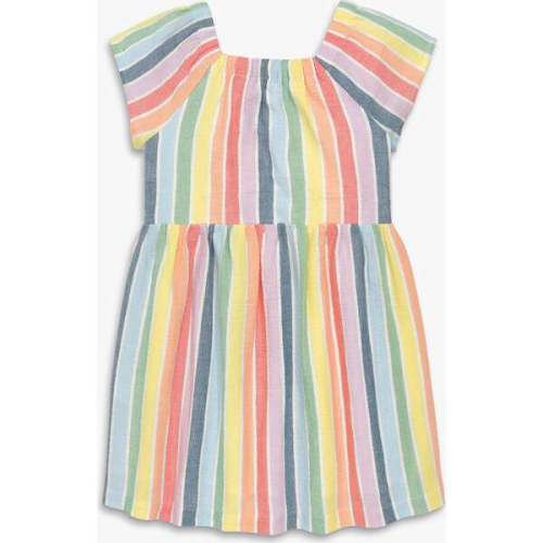 Kids Picnic Dress In Rainbow Stripe, Rainbow Sunrise Stripe
