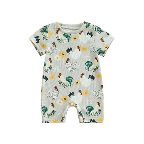 Jxzom Newborn Baby Boy Girl Farm Outfits 0 3 6 9 12 Months Chicken Print Short Sleeve Jumpsuit Crewneck Romper Bodysuit Summer Clothes