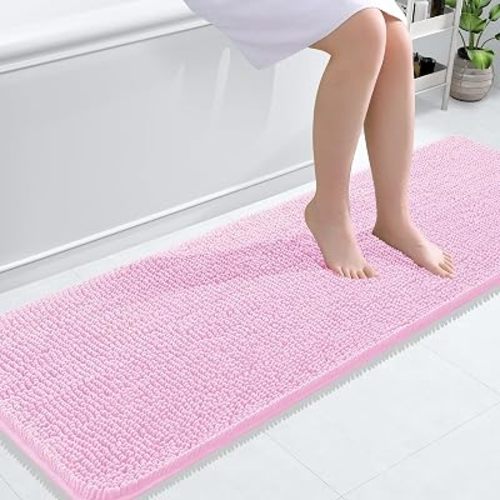OLANLY Bathroom Runner Rugs 59x20, Extra Soft Absorbent Chenille Bath Rugs, Rubber Backing Quick Dry, Machine Washable Long Bath Mats for Bathroom Floor, Tub and Shower, Home Decor Accessories, Pink