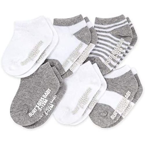 Burt's Bees Baby unisex-baby Socks, 6-Pack Ankle or Crew Socks with Non-Slip Grips, Made with Organic CottonCasual Sock