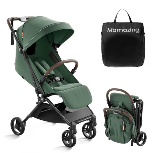 Mamazing Ultra Air Lightweight Baby Travel Stroller with Carbon Fiber Frame | Compact & Airplane-Friendly, One-Handed Fold, 11.6 lbs, UPF50+ Canopy, Under-Seat Basket, Perfect for Toddler Travel, Green