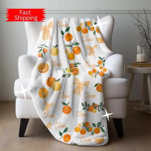 Clementine Baby Blanket, Personalized Orange Plush Throw,  Custom Mandarin Orange Velveteen or Sherpa, Baby Shower Gift, New Baby Gift