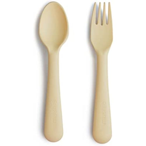 mushie Flatware Fork and Spoon Set For Kids | Made in Denmark (Daffodil)