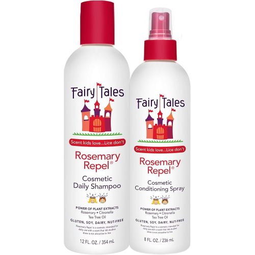 Fairy Tales Rosemary Repel Daily Kids Shampoo, 12 fl oz. & Conditioning Spray, 8 fl oz. Duo– Kids Like the Smell, Lice Do Not