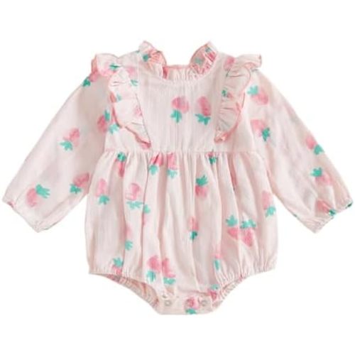 Baby Girl Long Sleeve Romper Fall Newborn Outfit Linen Romper Ruffle Jumpsuit Floral Bodysuit Infant Winter Clothes