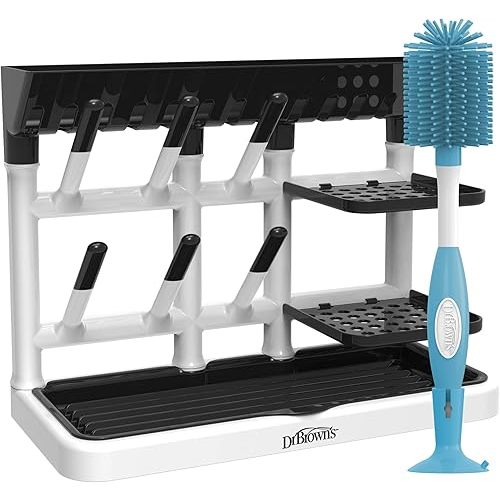 Dr. Brown's Baby Bottle Drying Tower, Stand-Up Drying Rack with Soft Touch No Scratch Baby Bottle Cleaning Brush, Blue