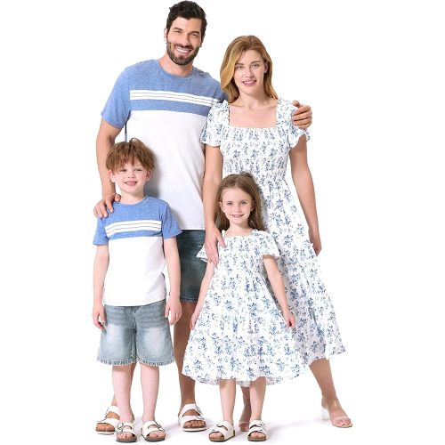 PATPAT Family Matching Outfits Mommy and Me Dresses Ditsy Floral Beach Vacation Photo Dresses and T-Shirts Matching Sets