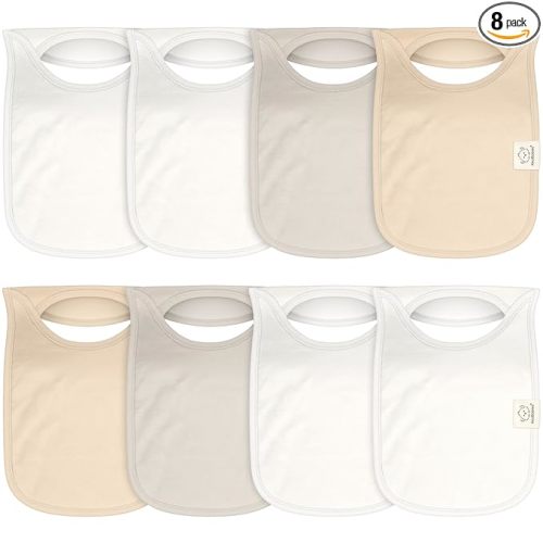 KeaBabies 8-Pack Baby Bibs for Drooling and Teething - Pullover Large Bibs for Baby Girl, Boy, Infant, Newborn, Soft & Absorbent Organic Cotton, Long Torso Coverage Keep Toddler Clean & Dry (Purest)
