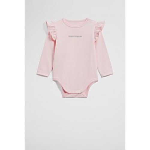 Mineral Pink Cotton Frill Rib Long Sleeve Bodysuit - Jumpsuits & Bodysuits | Country Road