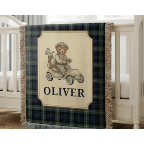 Personalized Plaid Polo Teddy Bear Woven Baby Blanket, Baby Boy Gift, Baby Shower Gift, Custom Throw, Bear Nursery Decor - Etsy