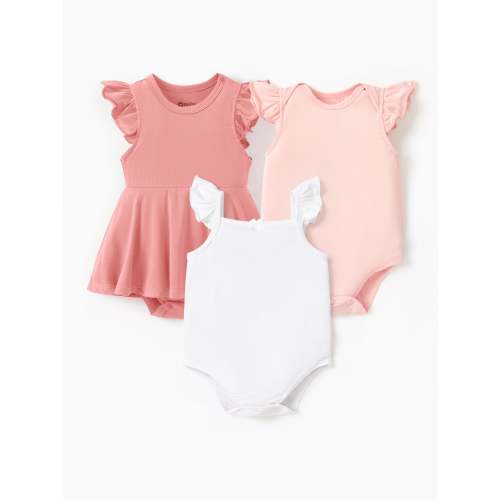 Bamboo Baby Girl Solid Color 3-Piece Rompers Set Pink