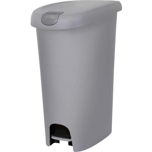Hefty Kitchen Trash Can, 12 Gallon Plastic Slim Step Garbage Bin with Locking Foot Pedal Lid, Gray