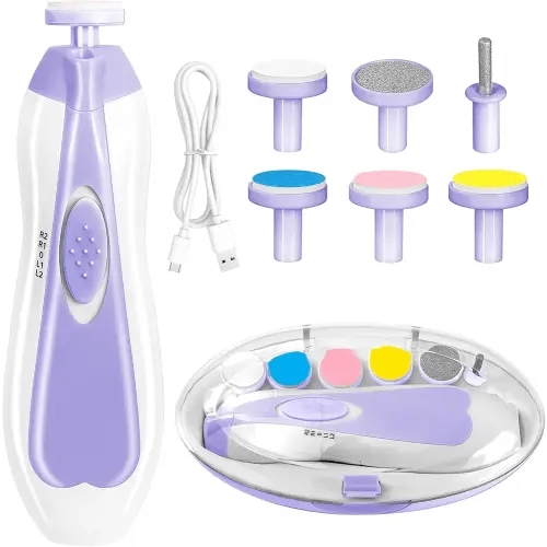 Baby Nail Trimmer Electric, 6 in 1 Rechargeable Baby Nail Clippers Manicure Set Grooming Kit for Toddler Infant or Adults (Purple)