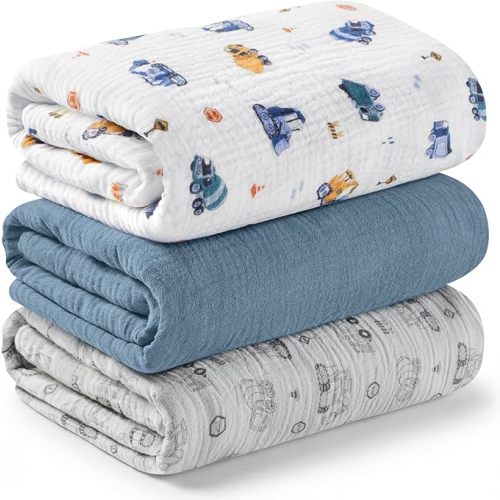 3-Pack Muslin Swaddle Blankets for Newborns Boy,Girl – 47x47 Large Cotton Muslin Baby Blanket, Nursery Swaddling, Neutral, Soft, Breathable, Light Infant Baby Receiving Cover (Flora Vale, Regular)