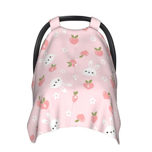 Car Seat Cover Baby, Cartoon Cute Rabbit Flower Pink Baby Car Seat Cover for Baby Boys Girls Newborn , Infant Car Seat Canopy Cover Nursing Breastfeeding Cover Warm Blanket