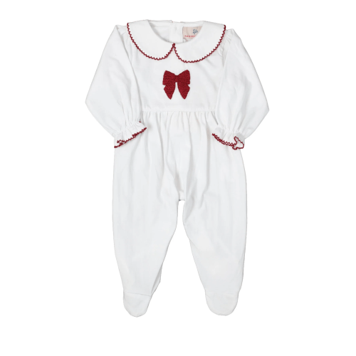 Newborn Garnet Bow Hand Crocheted Knit Layette Christmas Outfit