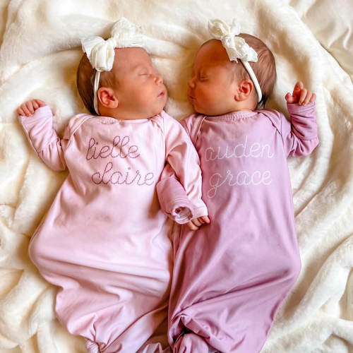 Personalized Stitched Newborn Baby Knot Gown | Perfect Pinks