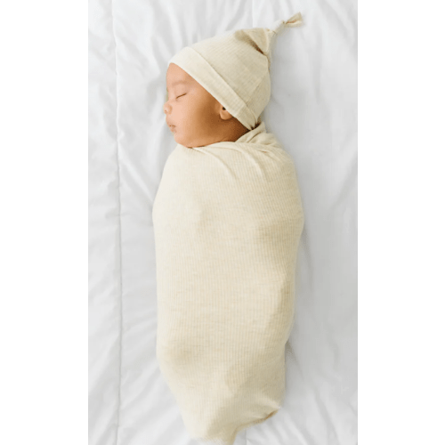 Heather Oatmeal Ribbed Swaddle & Hat Set - Little Sleepies