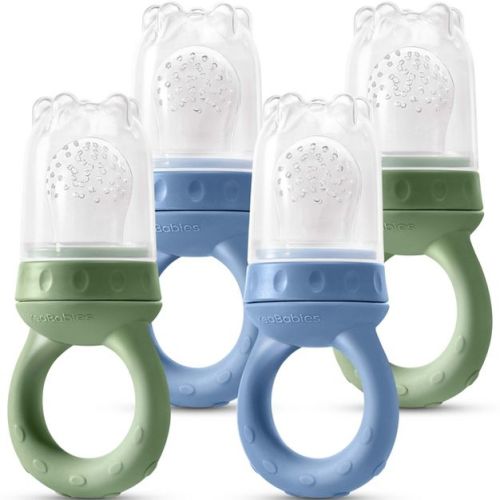 KeaBabies 4-Pack Prep Baby Food Feeder, BPA-Free Silicone Baby Fruit Feeder for Teething, 6-12 Months BLW Feeding Essentials (Slate)